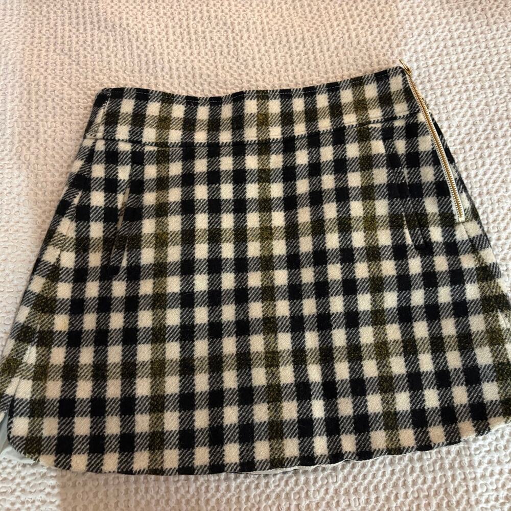 VTG J. Crew Plaid Wool Mini Skirt Green Navy Gold jcrew Preppy Dark Academia